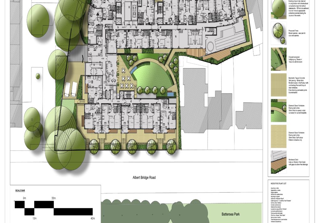 A typical scheme for planning with clear simple graphics and plenty of green on the plan or as much as the space between the buildings will allow!)