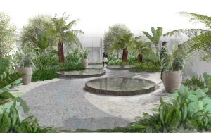 This scheme had circular rooflights as giant water lily water features.