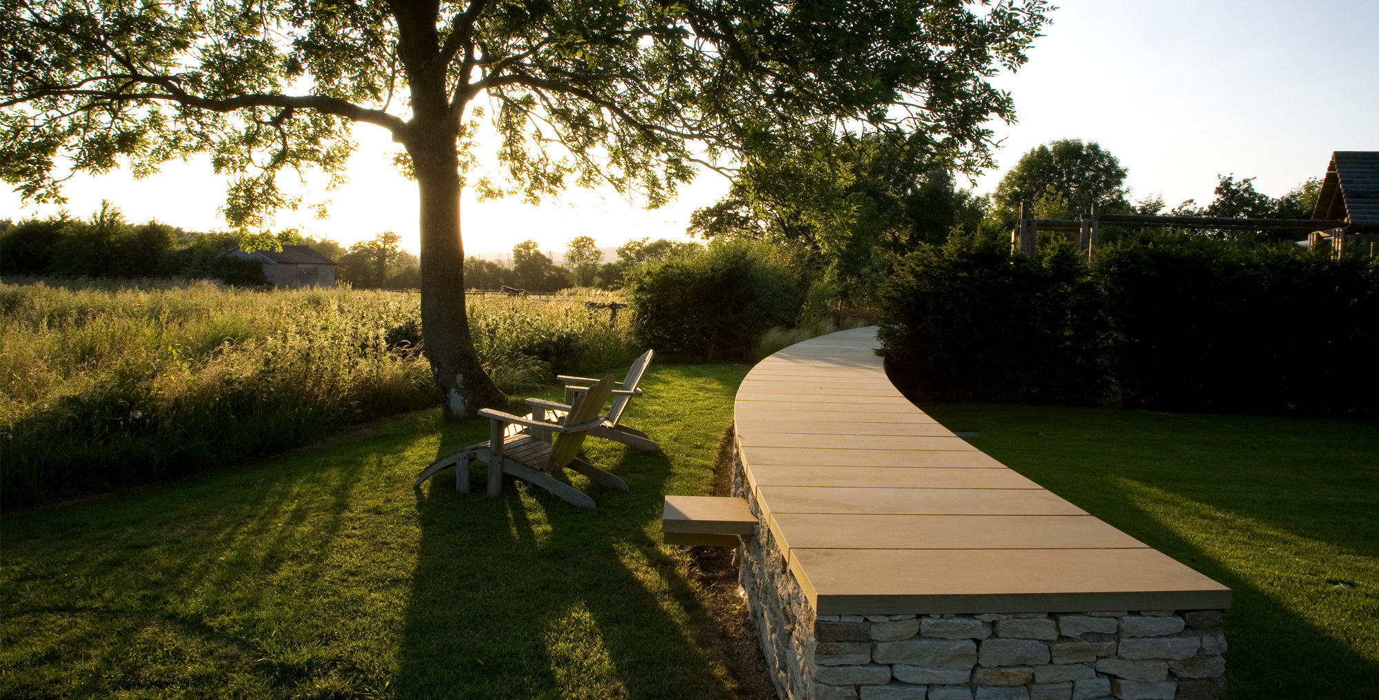 Wall and seating area in cotswolds