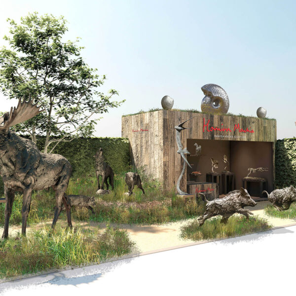 Hamish Mackie Sculpture's Chelsea Flower Show 2024 Stand Design Visual By Bowles & Wyer